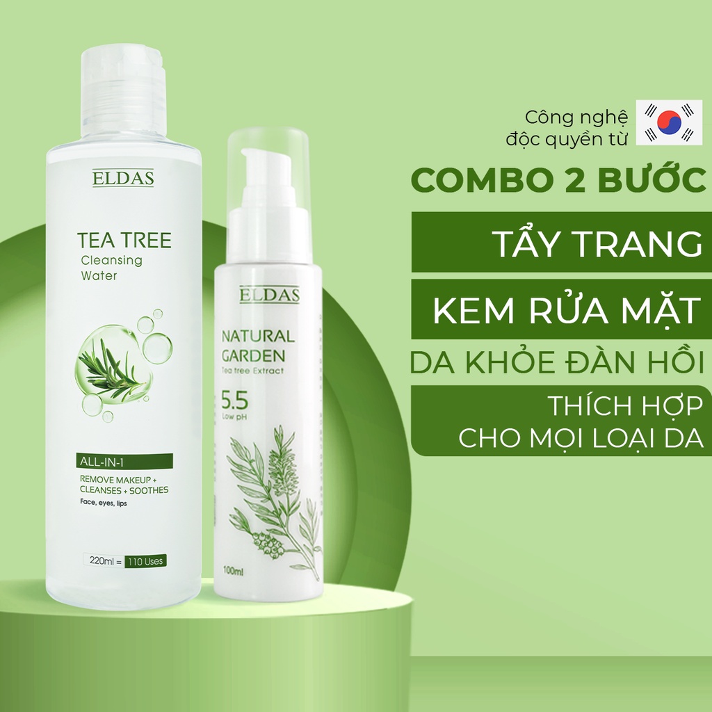 Combo Nước tẩy trang ELDAS cho da nhạy cảm 250ml &amp; Sữa rửa mặt ELDAS dạng GEL Tinh chất TRÀM TRÀ 120ml