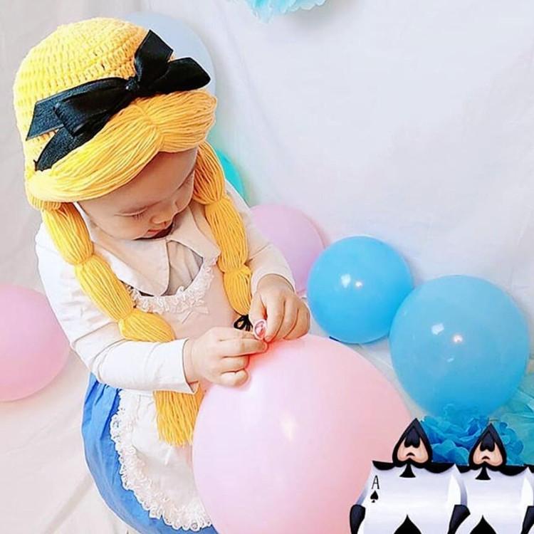 Trẻ Em Bé Gái Công Chúa Tóc Dài Hình Heo Bím Tóc Giả Quốc Mùa Đông Dệt Kim Trẻ Sơ Sinh Trẻ Em Mũ Lưỡi Trai Sơ Sinh Chụp Ảnh Đạo Cụ