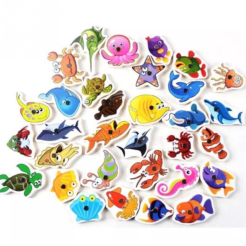 Câu Cá Gỗ 32 Con Màu Sắc Đẹp Mắt-Quà Tặng Kèm-kích thích thị Giác cho bé