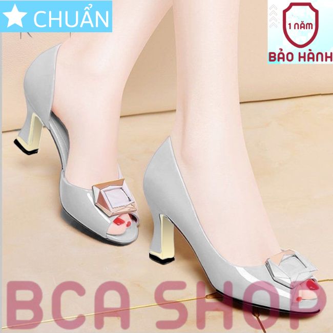 Giày cao gót nữ 7p RO514 ROSATA tại BCASHOP hở mũi, sành điệu với nơ kim loại và thiết kế trong hở ngoài liền - màu xám