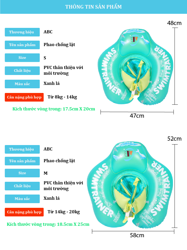 Phao bơi chống lật an toàn hơn cho bé bao gồm bơm
