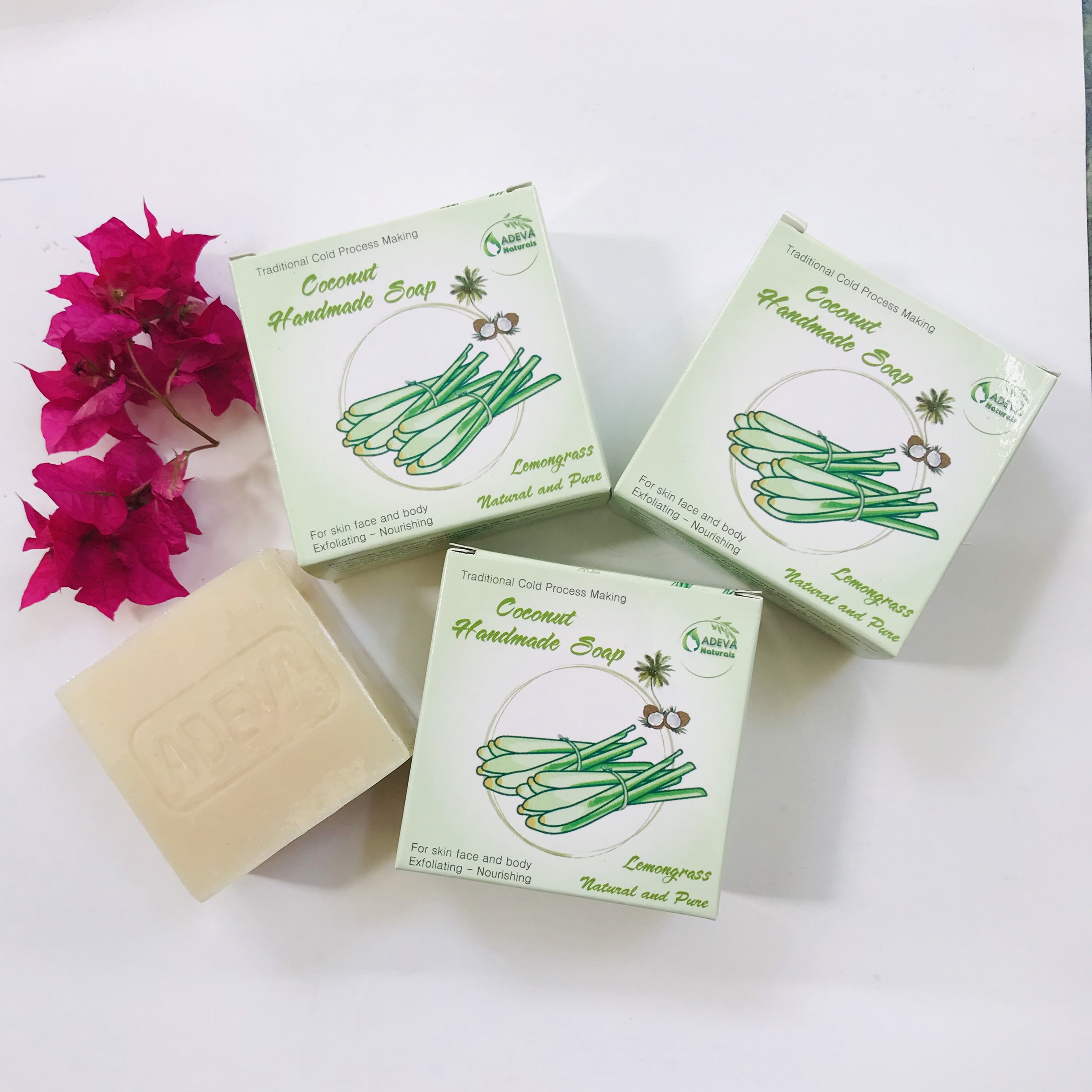 Xà phòng handmade Sả - Set 3 bánh  Adeva Naturals - Xà phòng handmade với thành phần từ thiên nhiên, an toàn dịu nhẹ, cho làn da mềm mại - Không gây khô rít da