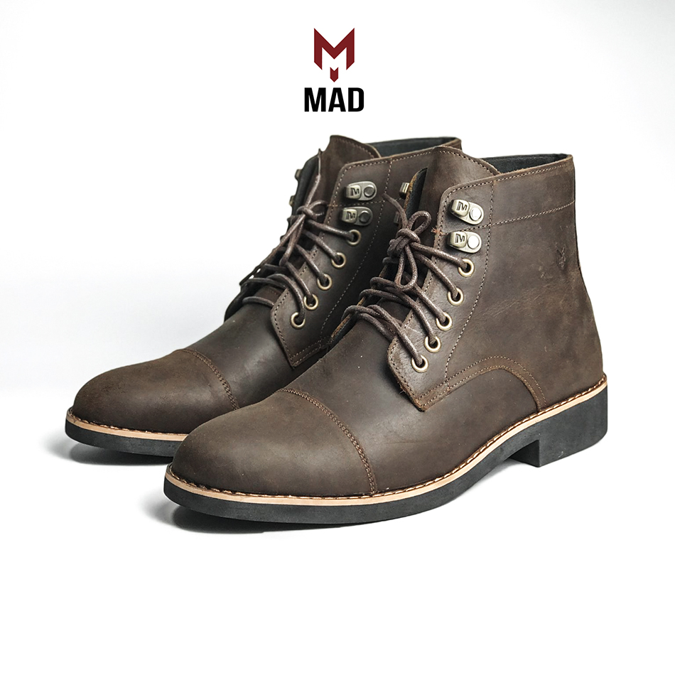 Giày cao cổ nam Iron Boots MAD Brown da bò sáp ngựa điên cao cấp bụi bặm cao cấp chính hãng