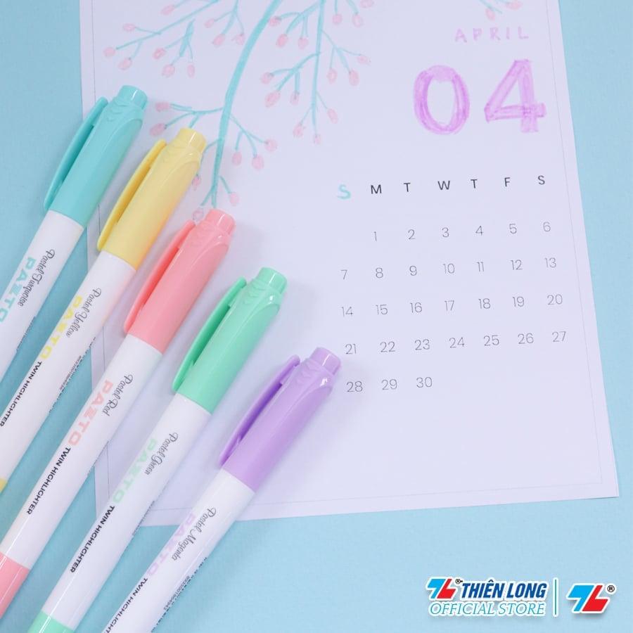 Bút dạ quang màu Pastel Thiên Long Pazto HL-016 - Bút dạ quang rửa được - Không để lại vết khi Photocopy (5 cây)-KM