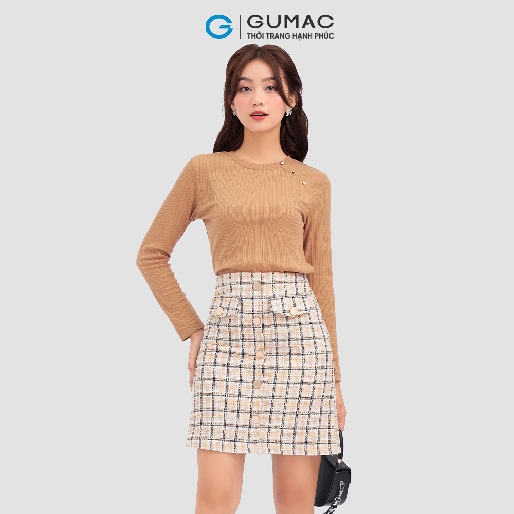 Áo thun GUMAC ATC12063 tay dài phối nút trẻ trung