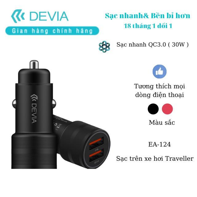 Sạc trên xe hơi Devia Traveller hỗ trợ sạc nhanh Q.C 3.0- Hàng chính hãng