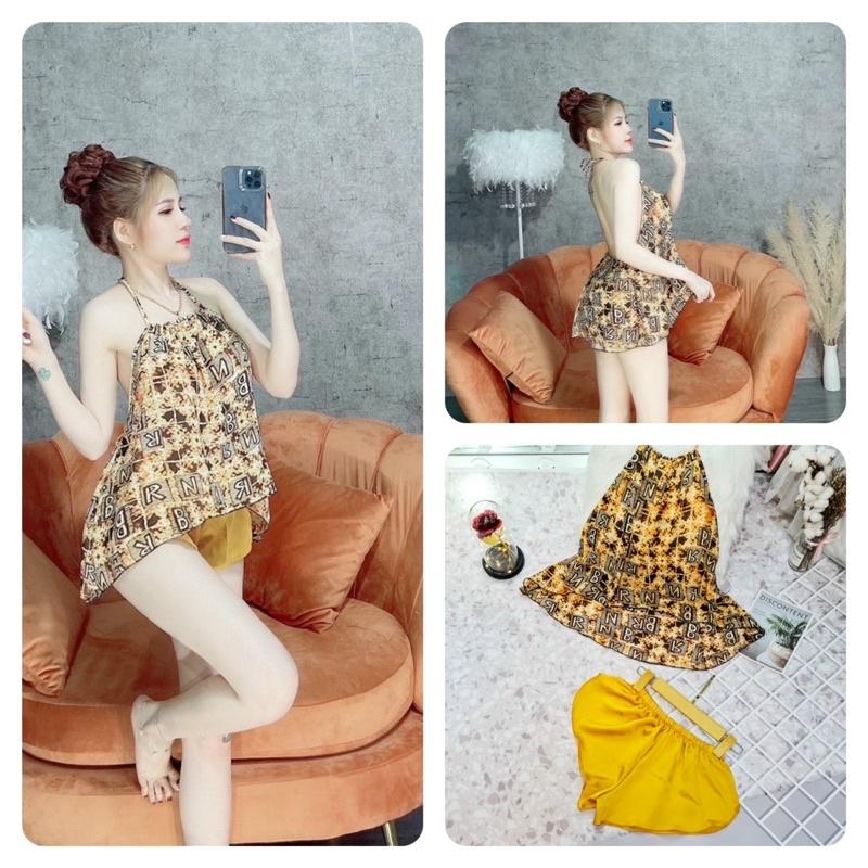 Đồ Bộ Ngủ Lụa 2 Dây Nữ, Bộ Ngủ Sexy Nữ áo voan tơ cổ yếm + quần satin, freesize 40_57kg, tuỳ chiều cao - 7