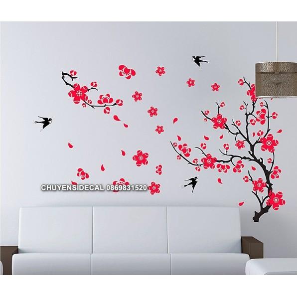 Decal dán Tết - Cành Đào Đỏ chào Xuân