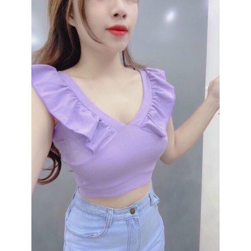 Áo Croptop Cổ Trụ Cuốn Biên CT18