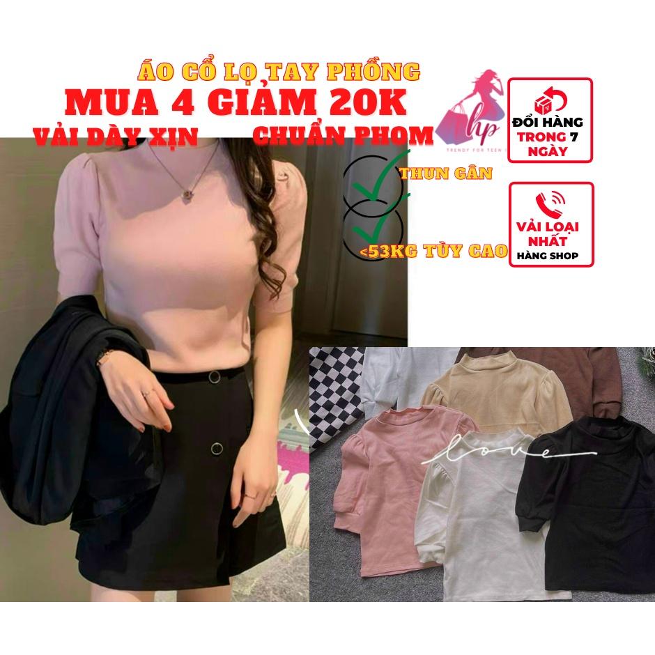 áo thun nữ đẹp ôm body tay phồng cổ lọ tà bầu màu trắng đen kiểu hàn quốc thời trang A106