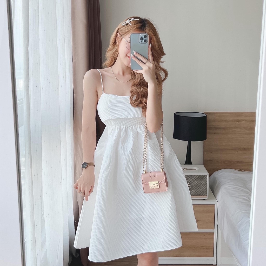 Váy babydoll hai dây xốp buộc nơ lưng nhiều màu đi biển - Đầm babydoll dáng ngắn freesize cột nơ chun lưng xinh xắn