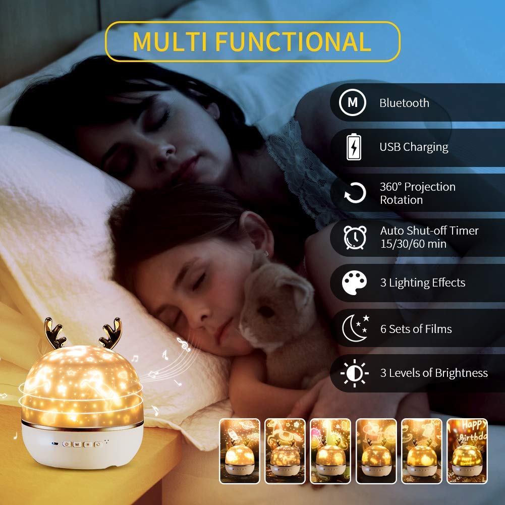 Loa Bluetooth kiêm Đèn Chiếu 3D ngàn sao 6 phong cách xoay 360 độ SPEVI, tích hợp đèn ngủ nhiều màu sắc không dây, sạc bằng USB