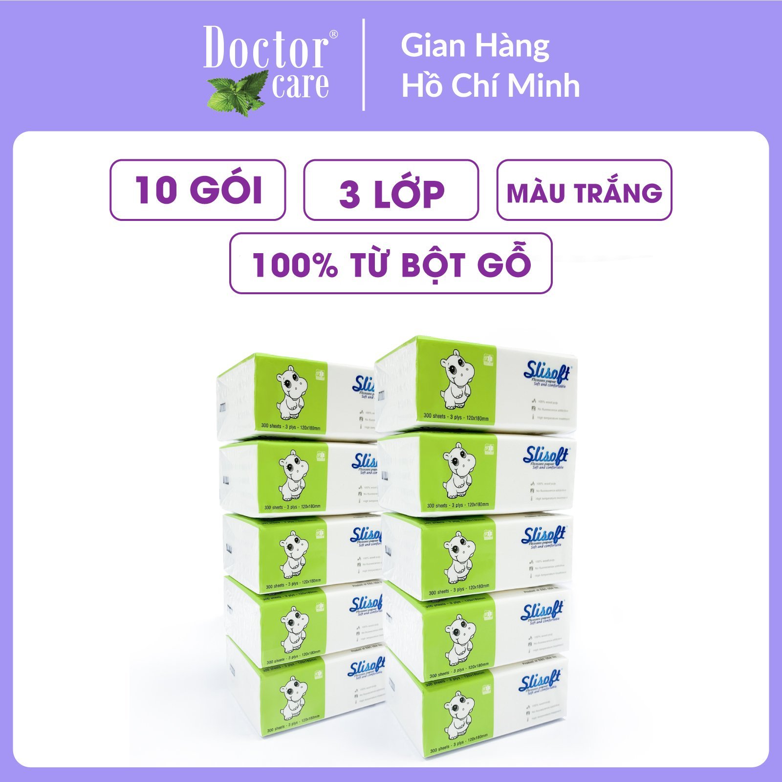 10 Gói Giấy ăn Slisoft Trắng 3 lớp x 100 tờ đa năng,khăn giấy rút không chất tẩy trắng an toàn cho cả gia đình