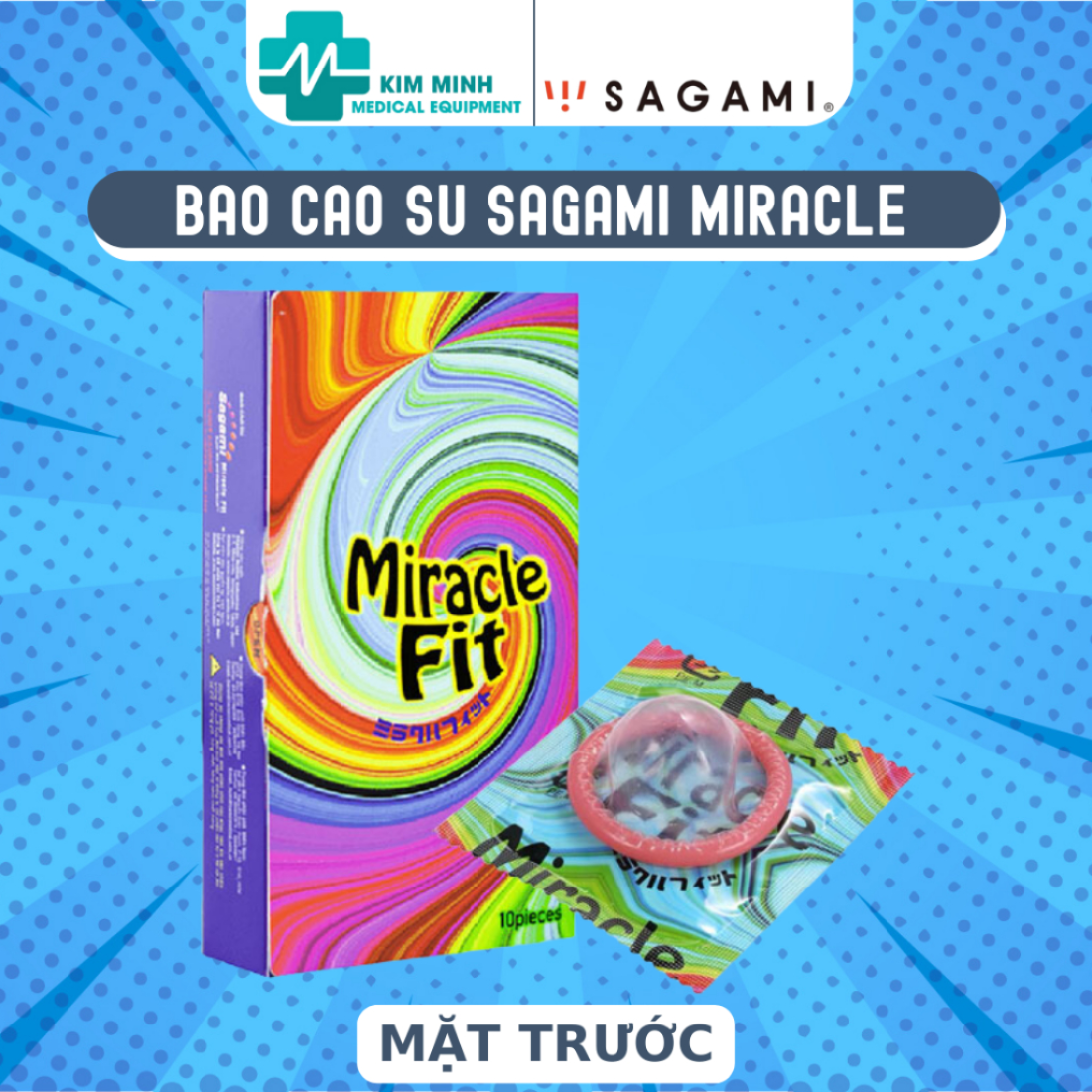 Bao cao su Sagami Miracle size 52mm hộp 5 chiếc, 10 chiếc