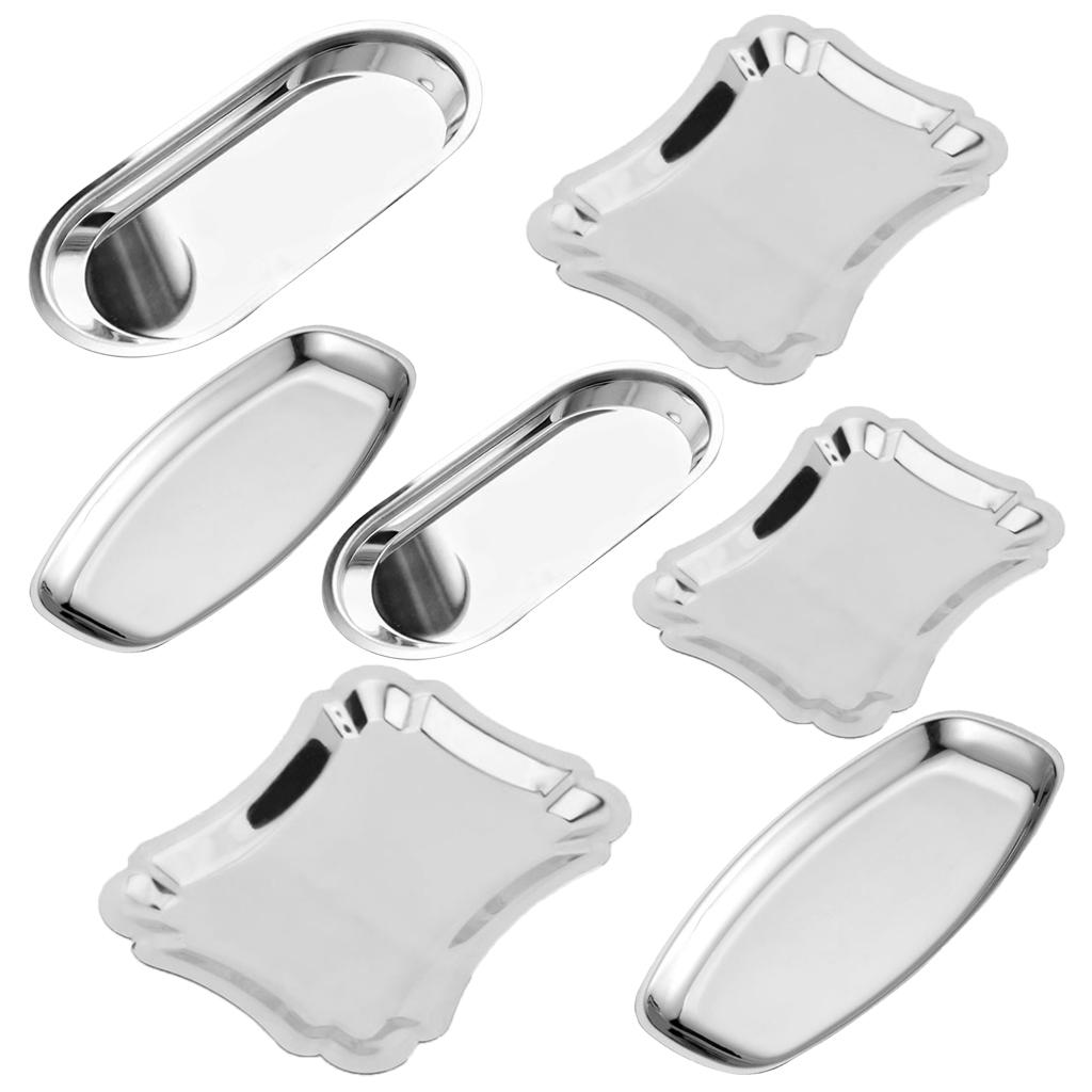Stainless Steel Serving Tray Tea Fruits Plate Meat Drinks Dish Silver S