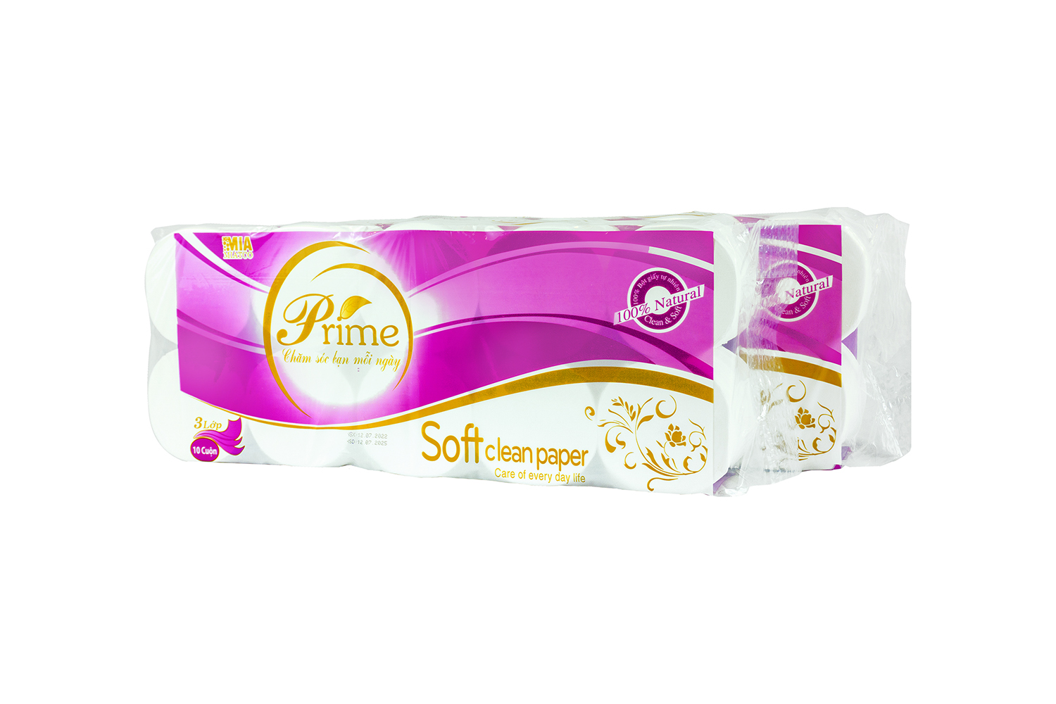 GIẤY VỆ SINH 3 LỚP PRIME (1,5KG) KHÔNG LÕI - COMBO 2 DÂY MÀNG TÍM