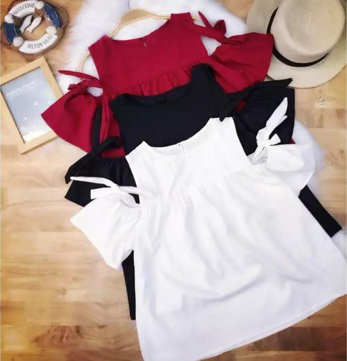 Aó tay rớt đen đính nơ babydoll