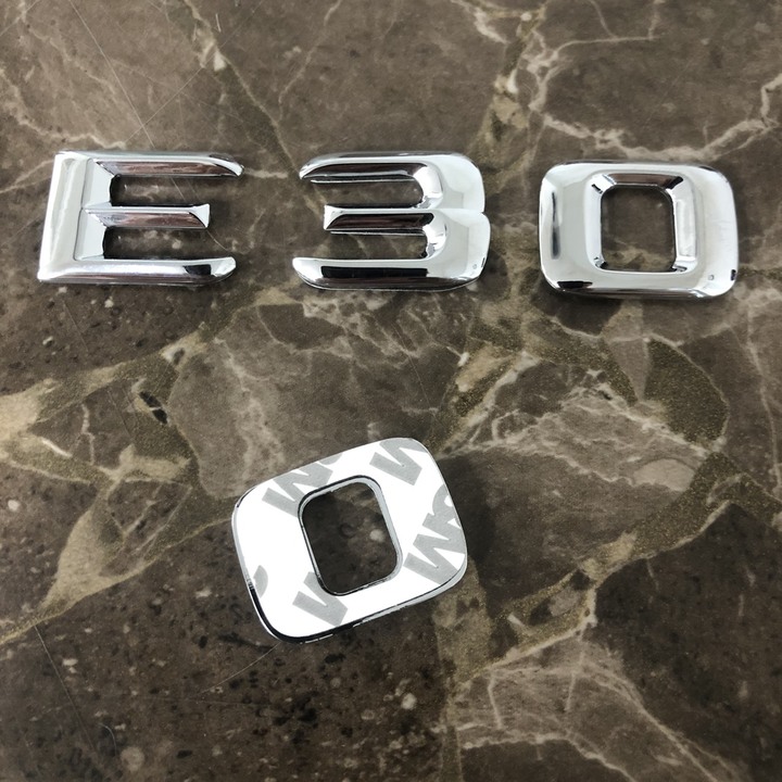 Decal tem chữ Inox E200 và E300 dán đuôi xe hơi ô tô dành cho xe Mercedes