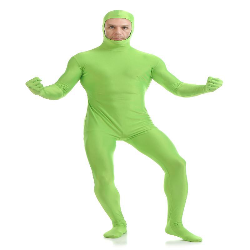 Open Face Zentai Spandex Unisex Catsuit Skin Tight Costume Green L