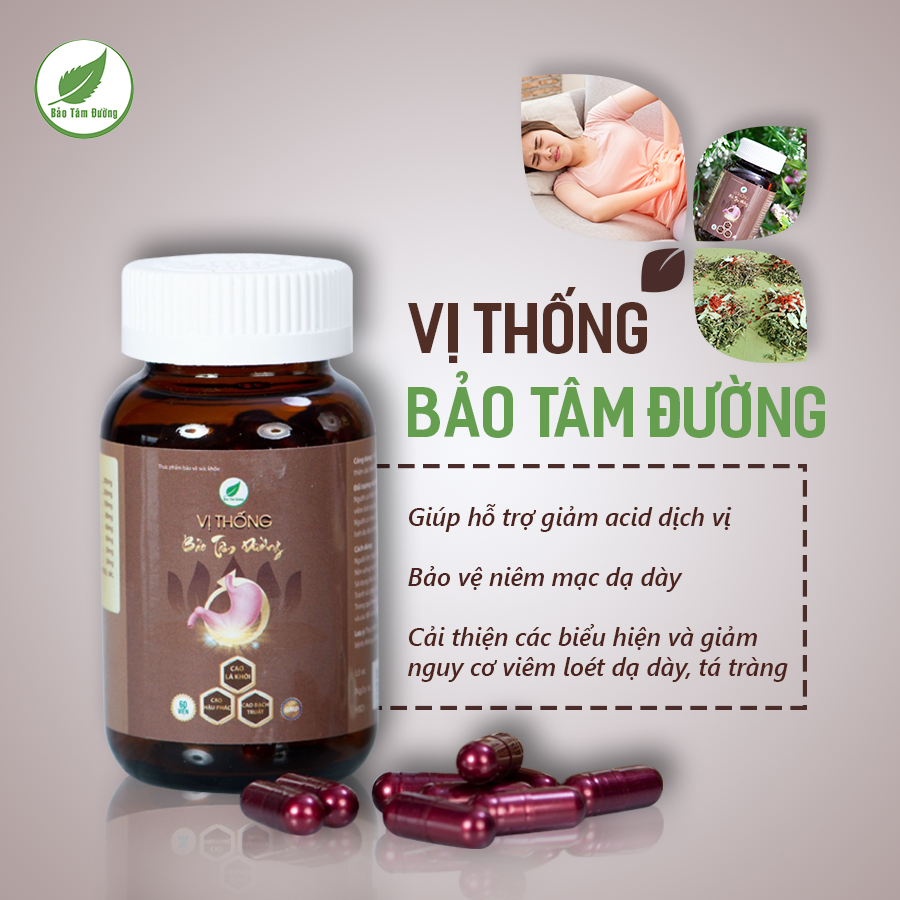 Vị thống Bảo Tâm Đường, viên uống đông y hỗ cải thiện các triệu chứng đau dạ dày, cải thiện tình trạng viêm loét dạ dày, tá tràng