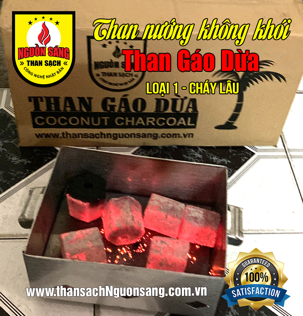 10kg THAN GÁO DỪA  Loại 1 - CHÁY LÂU 3-4  TIẾNG, Nhiệt Cao, Ít tro