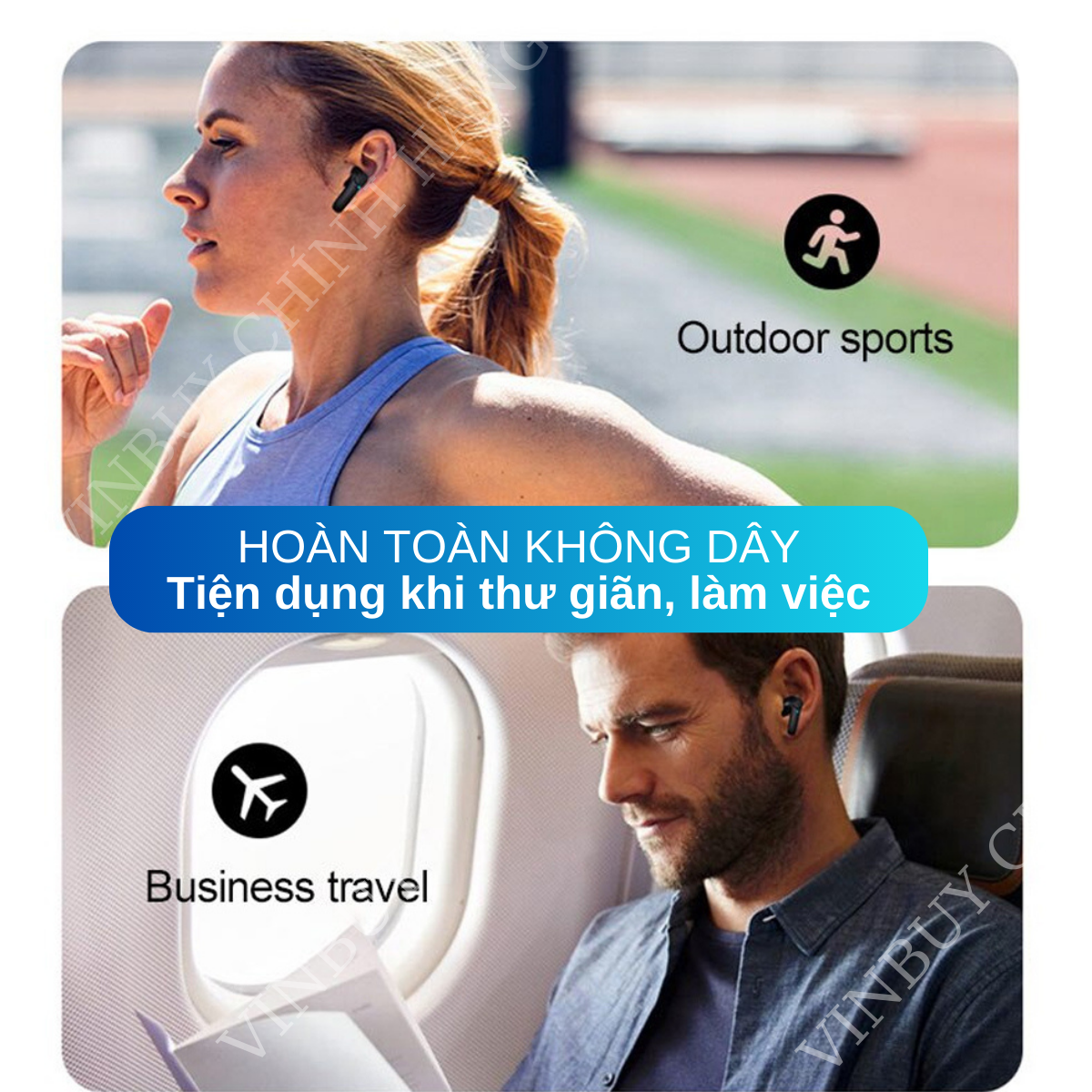 Tai Nghe Bluetooth Không Dây Nhét Tai Chống Ồn Cao Cấp V5.0 Chính Hãng Dùng Cho Iphone Samsung OPPO VIVO HUAWEI XIAOMI, Tai Nghe Không Dây - Hàng Chính Hãng VINBUY