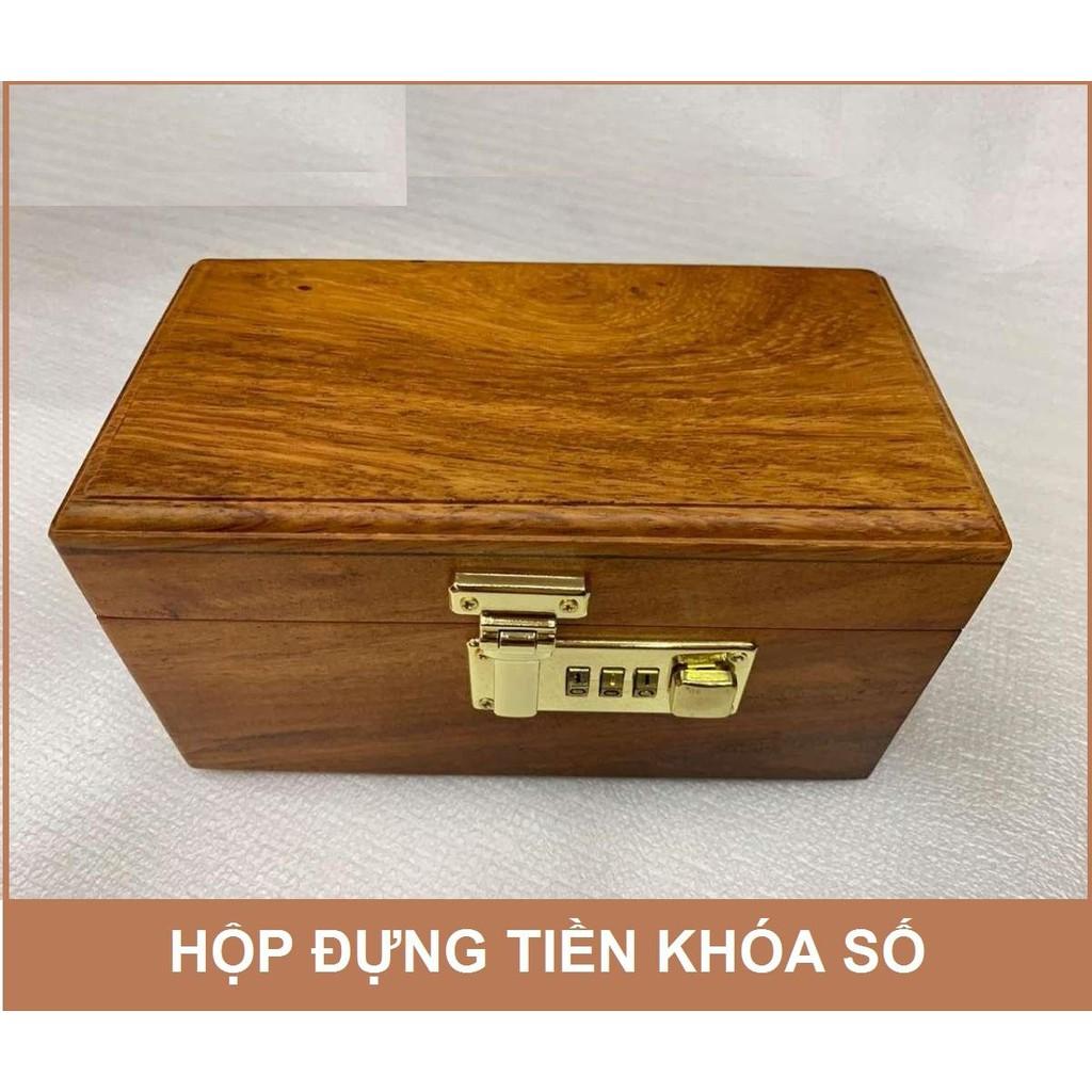 Hộp đựng tiền tiết kiệm mini gỗ Hương có khóa số - An toàn