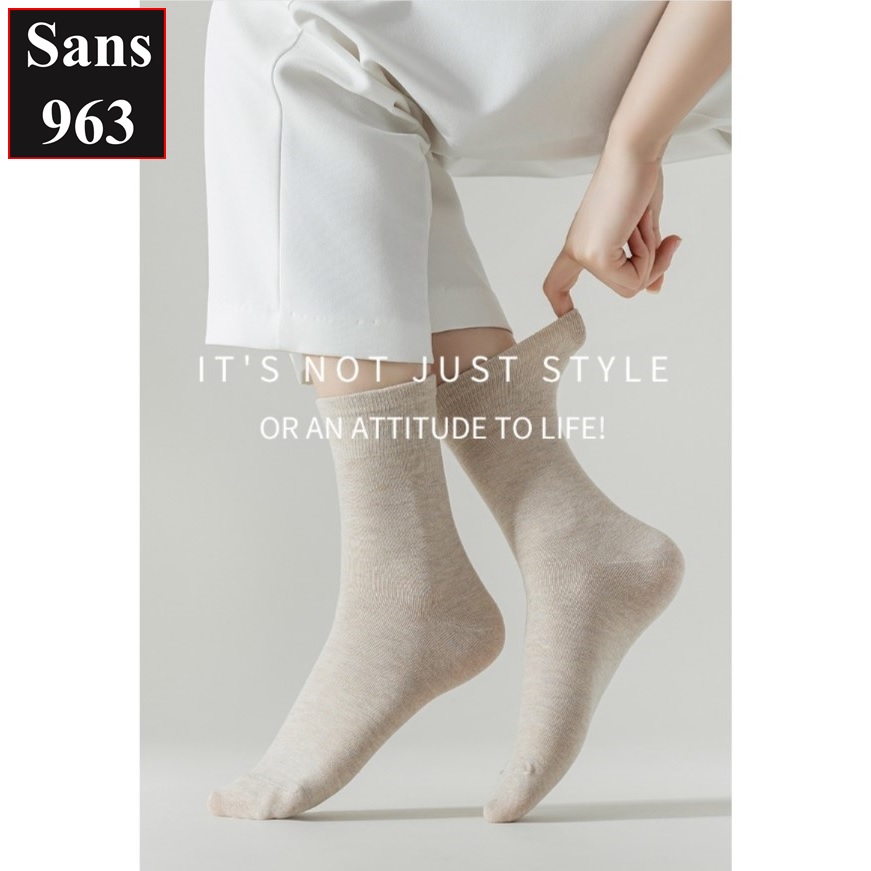 Tất nữ trơn cổ cao dày Sans963 nhiều màu đẹp phong cách vintage Hàn Quốc màu đen trắng be nâu xanh đỏ nâu xếp li