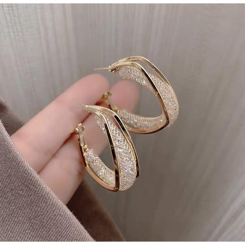 Bông tai khuyên tai nữ vòng méo dự tiệc Ring House