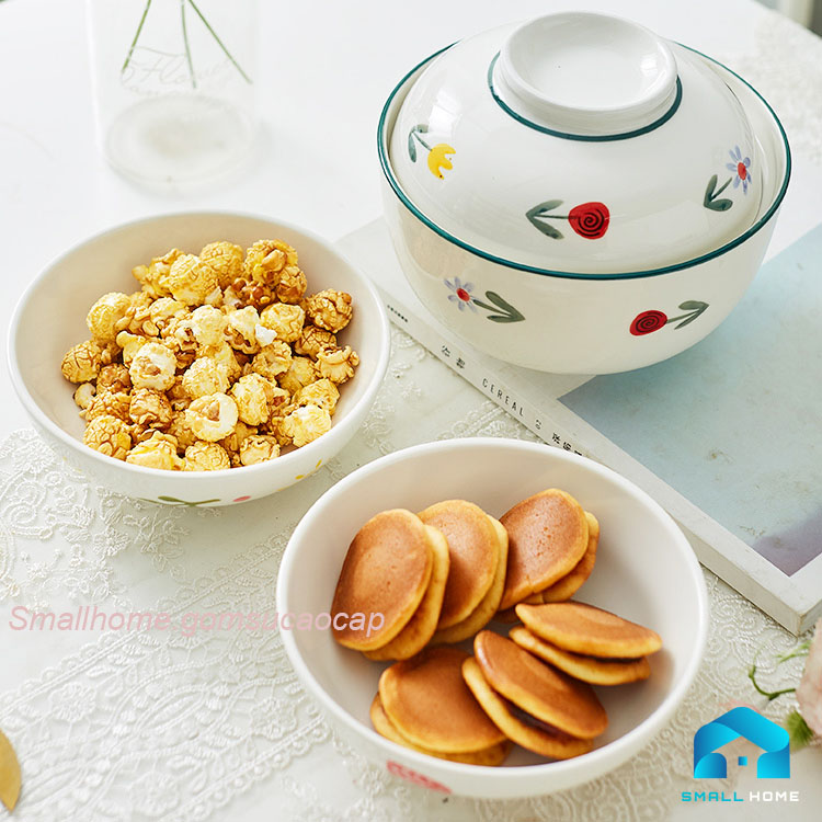 Bát mì tôm, bát hấp trứng có nắp đậy 6,5 inch đa năng phong cách Nhật Bản