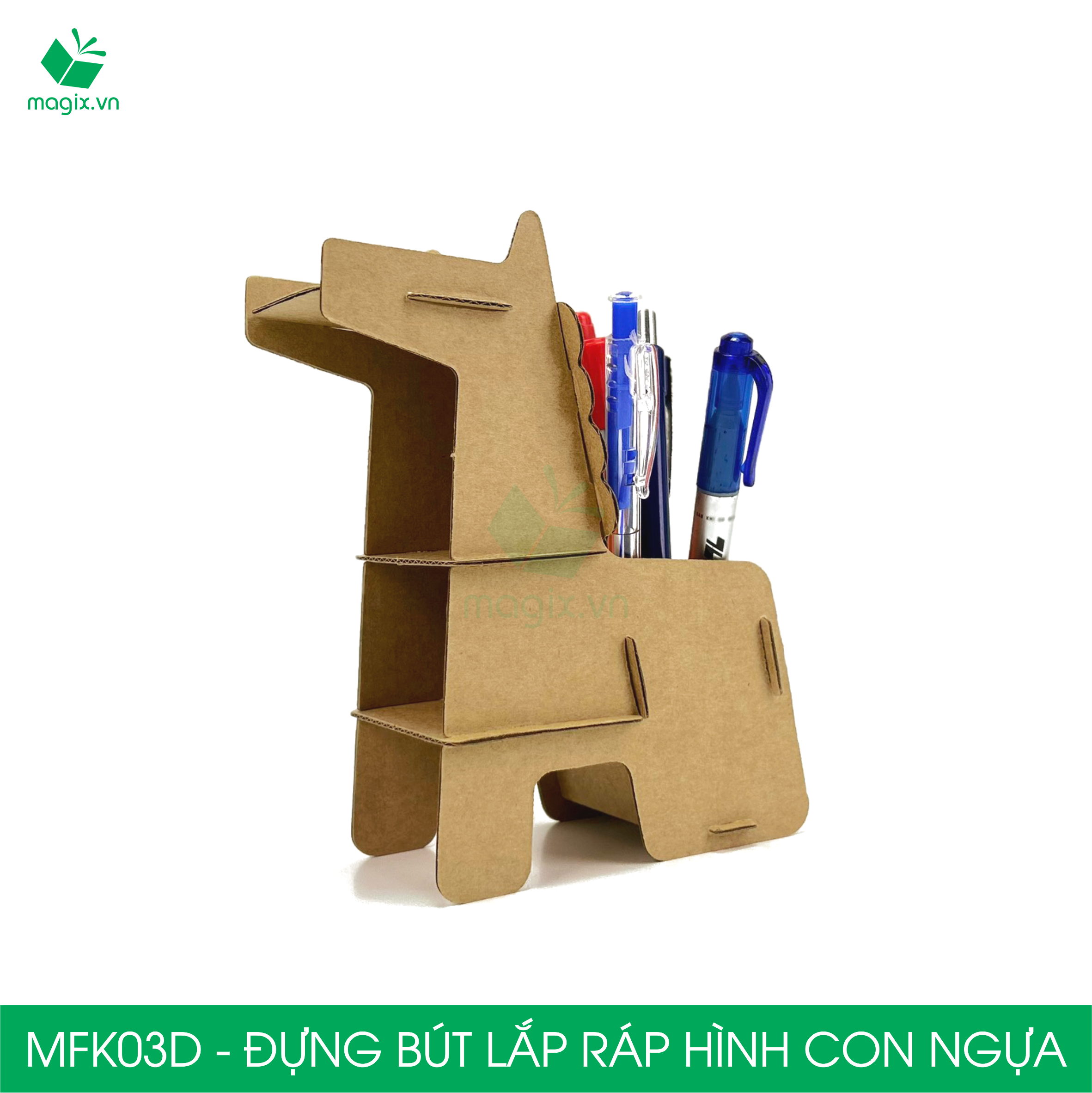 MFK03D - Đựng bút lắp ráp hình con ngựa, đồ đựng bút hình thú bằng giấy carton siêu cứng