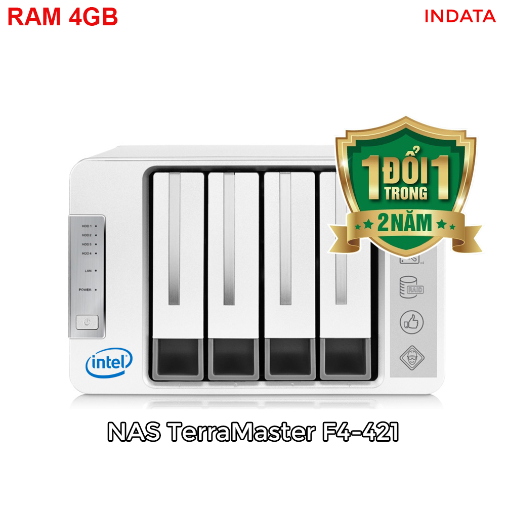 Bộ lưu trữ mạng NAS TerraMaster F4-421, Intel Quad-core CPU 1.5GHz, 4GB RAM, LAN 4x 1GbE, 4 khay ổ cứng RAID 0,1,5,6,10,JBOD,Single - Hàng chính hãng