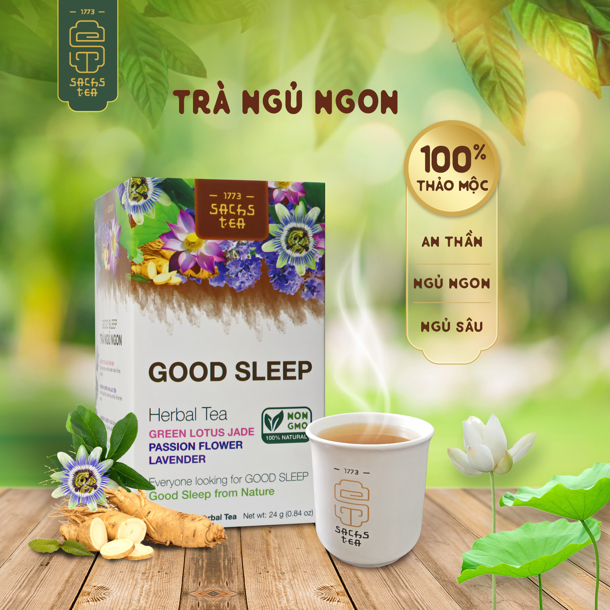 Trà ngủ ngon GoodSleep SACHS TEA 1773 giúp dễ ngủ, an thần, giảm stress, tốt cho tim mạch thành phần thảo mộc tự nhiên 16 túi/hộp