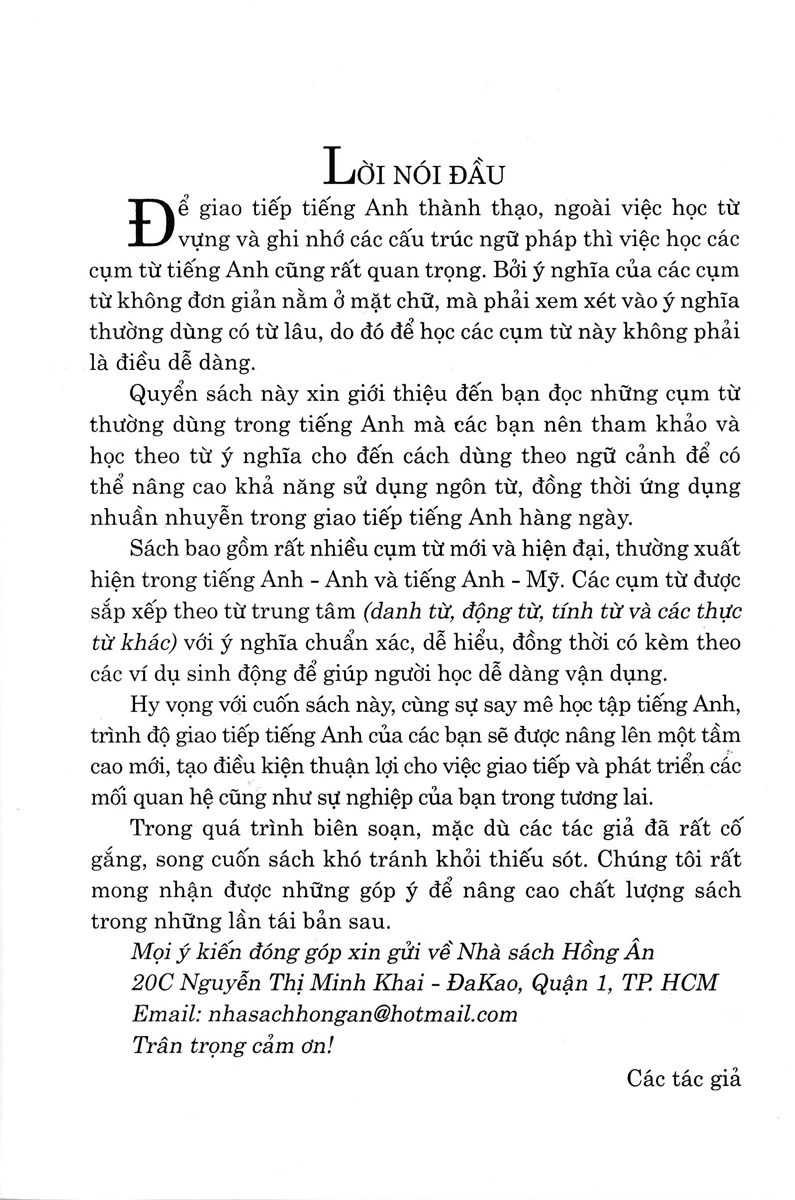 Từ Điển Các Cụm Từ Thường Dùng Trong Tiếng Anh - Căn Bản _HA