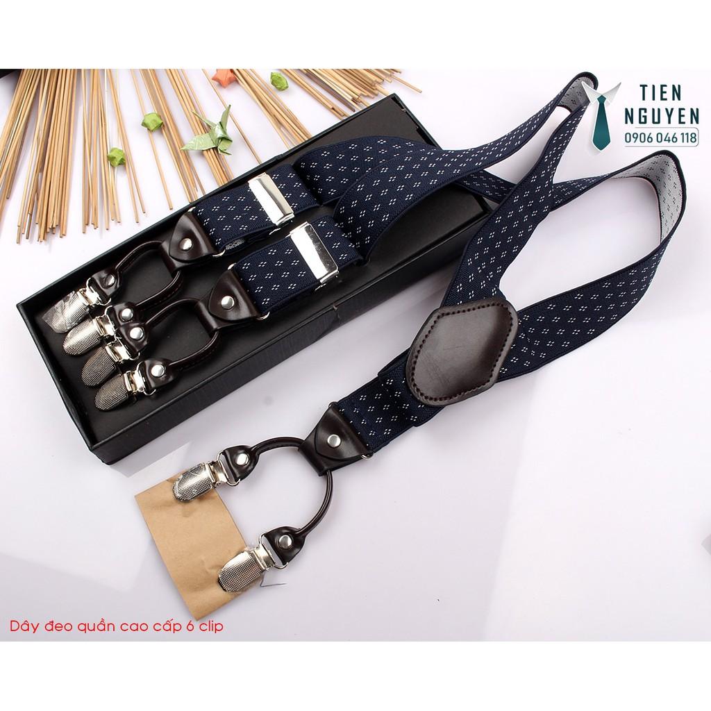 Dây đeo quần nam chữ Y 3.5cm 6 clip Xanh chấm bi - dây yếm quần Tien Nguyen