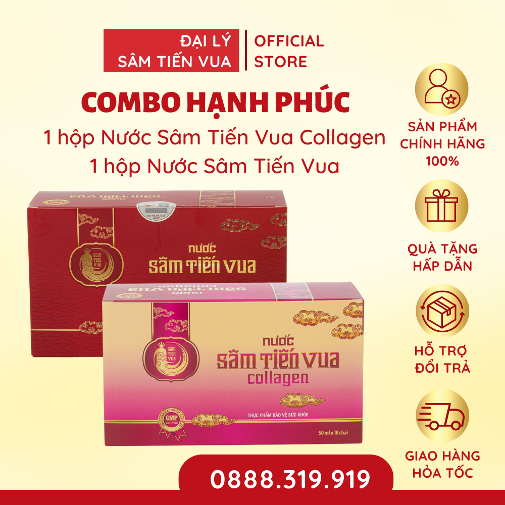 Combo Hạnh Phúc (Gồm 1 Hộp Nước Sâm Tiến Vua Collagen Và 1 Hộp Nước Sâm Tiến Vua) Thức Uống Cao Cấp Tốt Cho Sức Khỏe