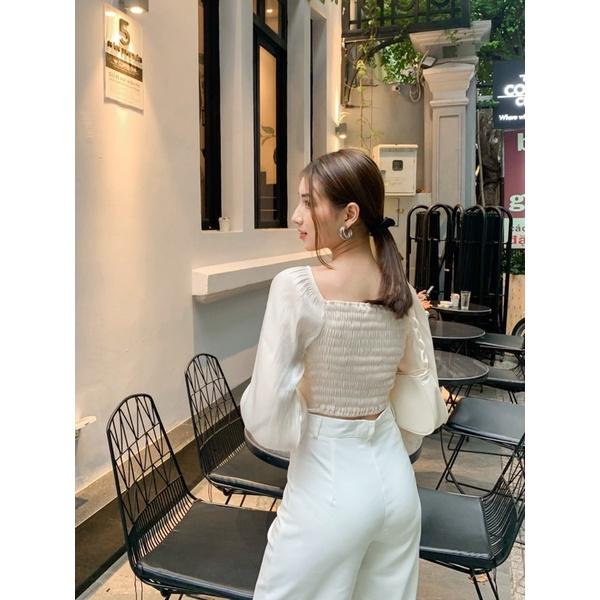 Áo croptop tay phồng dài