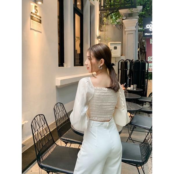 Áo croptop tay phồng dài 