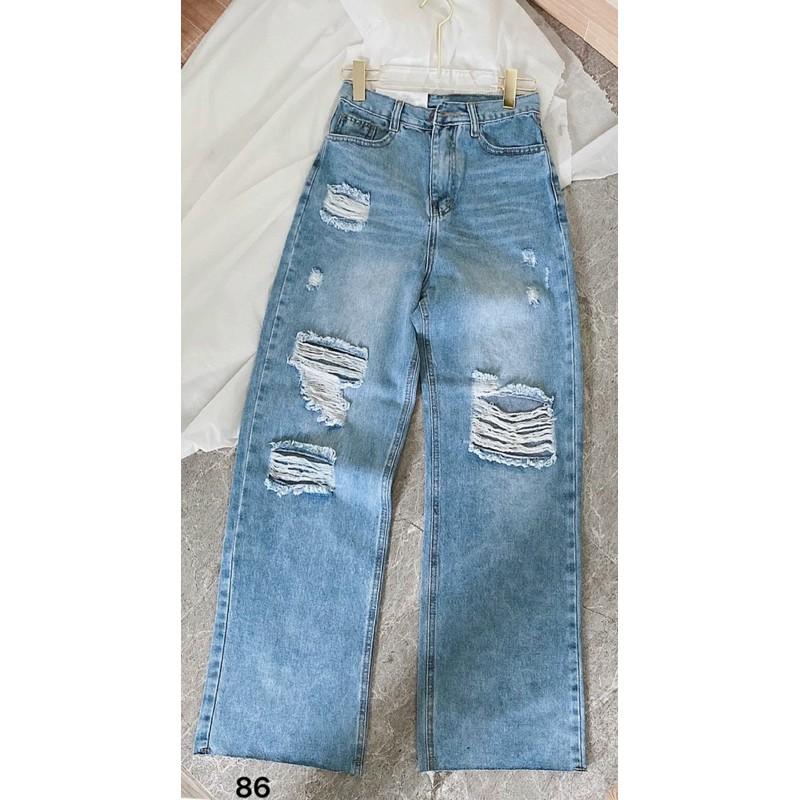 Quần baggy jean nữ ️️ quần jean baggy nữ rách lưng cao ống rộng bigsize đến 80kg thời trang 2Kjean