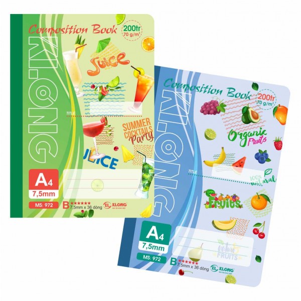 Sổ may dán gáy KLONG 200tr A4 KẺ LỀ 70/90; MS: 972