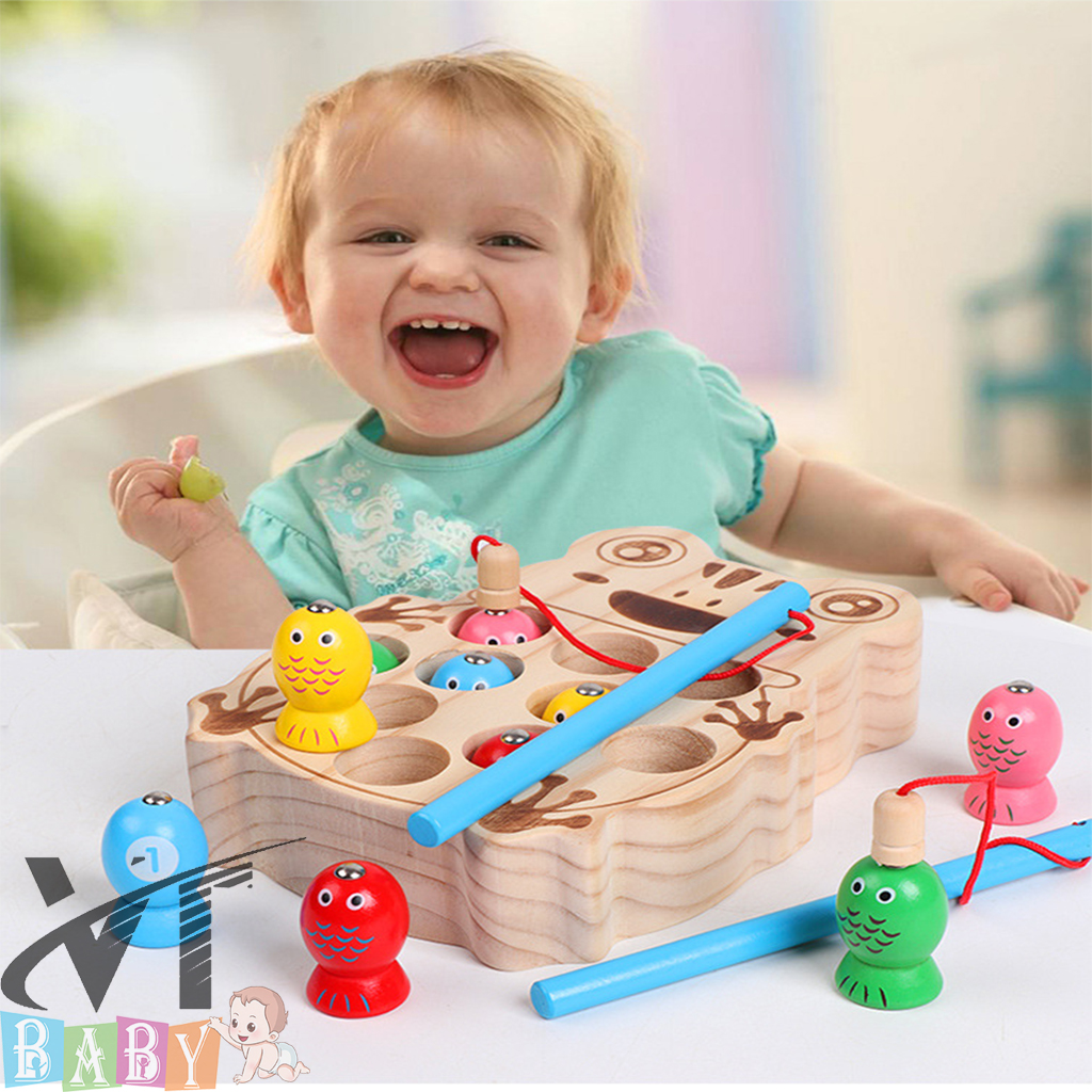 Đồ Chơi Câu Cá Gỗ Hình Ếch Cao Cấp
