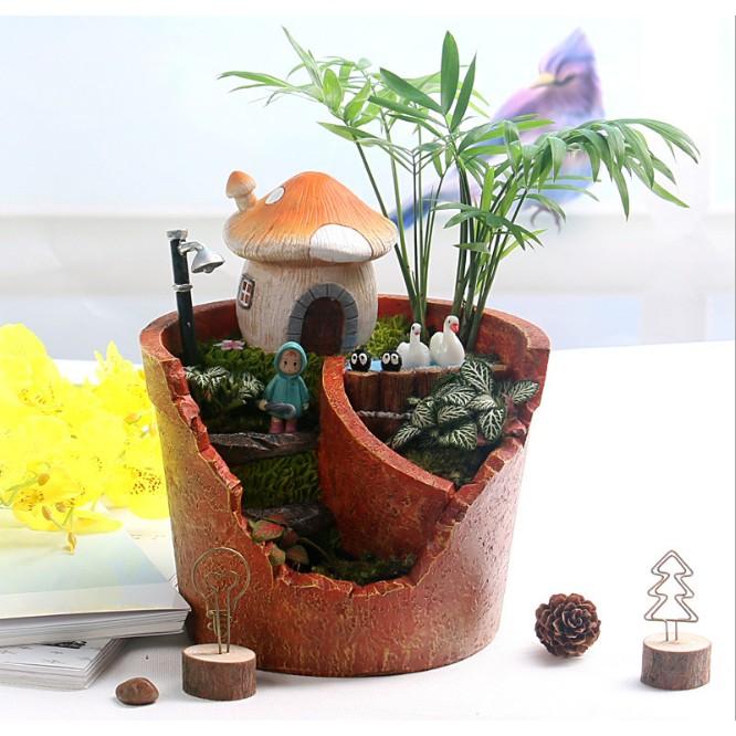 Chậu vinyl làm bon sai, tiểu cảnh DIY mẫu 1