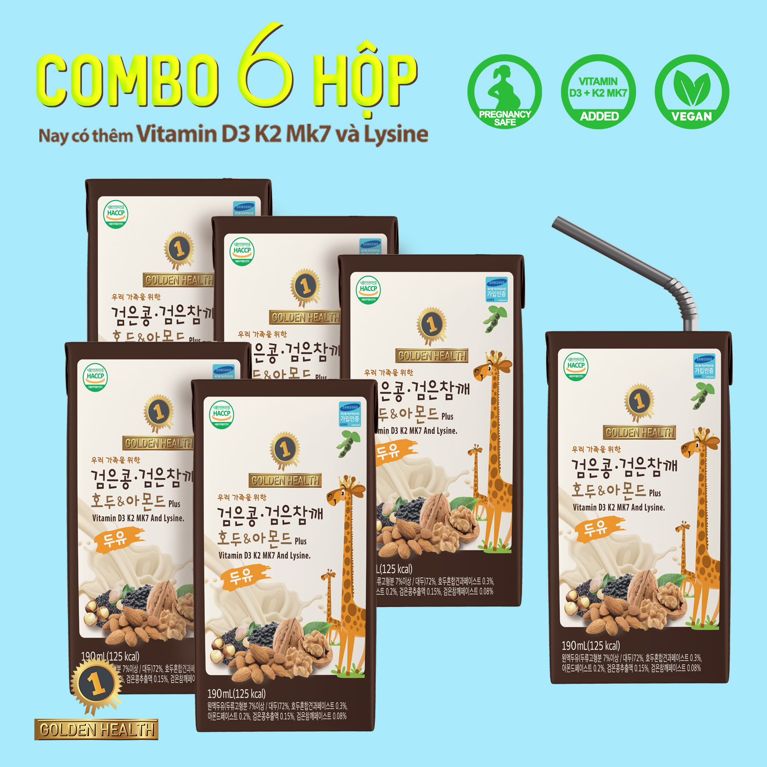 Combo 4-6-12 hộp sữa óc chó tăng chiều cao Golden Health Hàn Quốc - hộp 190ml