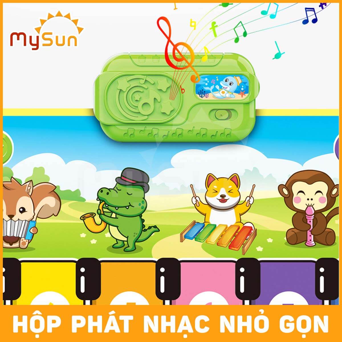 Thảm đàn âm nhạc cho bé chơi nhảy 8 nhạc cụ: đàn Piano, Guitar, Violin, kèn Saxophone, sáo Flute, Accordi