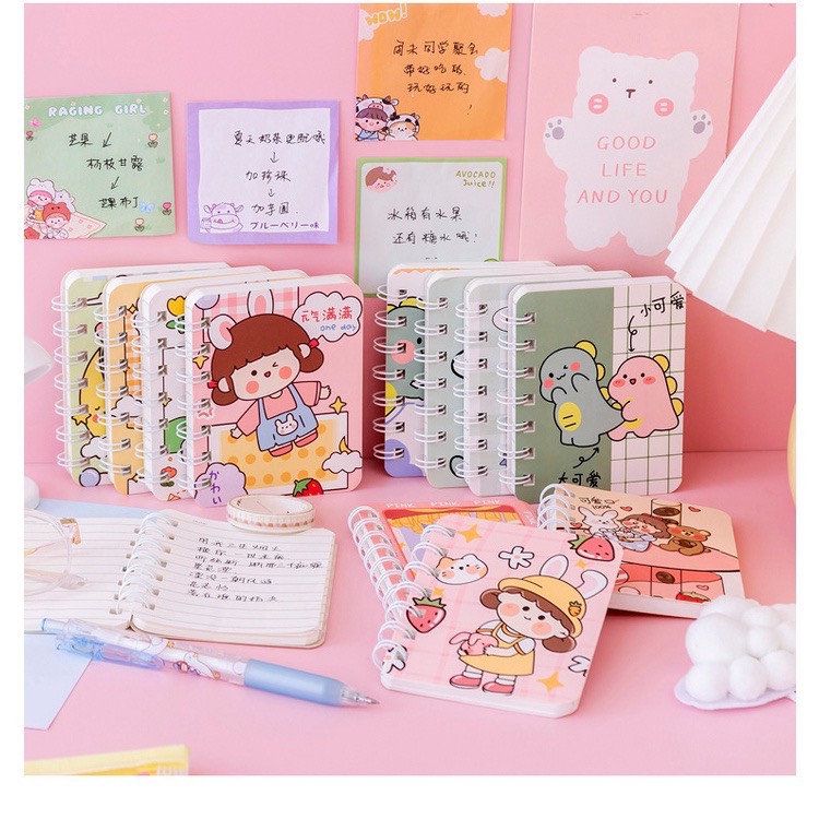 Sổ tay ghi chép lò xo mini 80 trang A7 có dòng kẻ nhỏ gọn bỏ túi, hoạt hình đẹp dễ thương