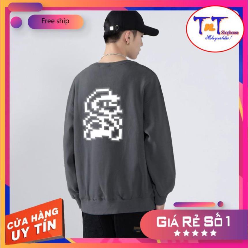 AS10 Áo Sweater Unisex ️/Áo nỉ Ulzzang phản quang unisex dài tay nam nữ - Mario