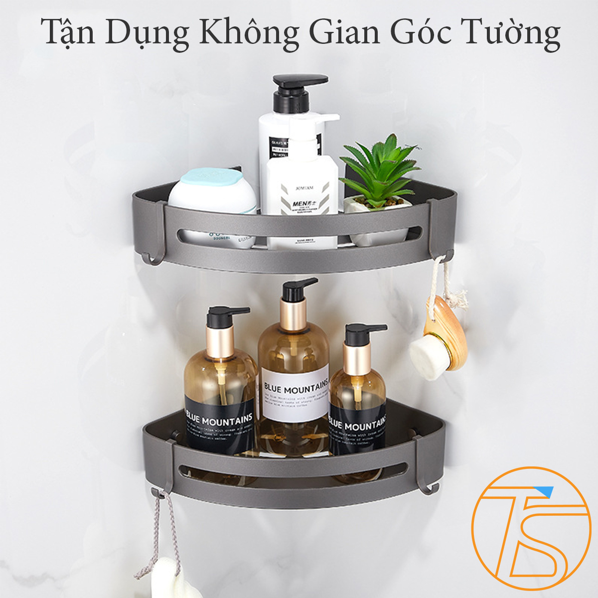 Kệ góc tường dán tường hoặc khoan bắt vít bằng nhôm cao cấp - Kệ phòng tắm có khe thoát nước, chống gỉ sét tiện lợi