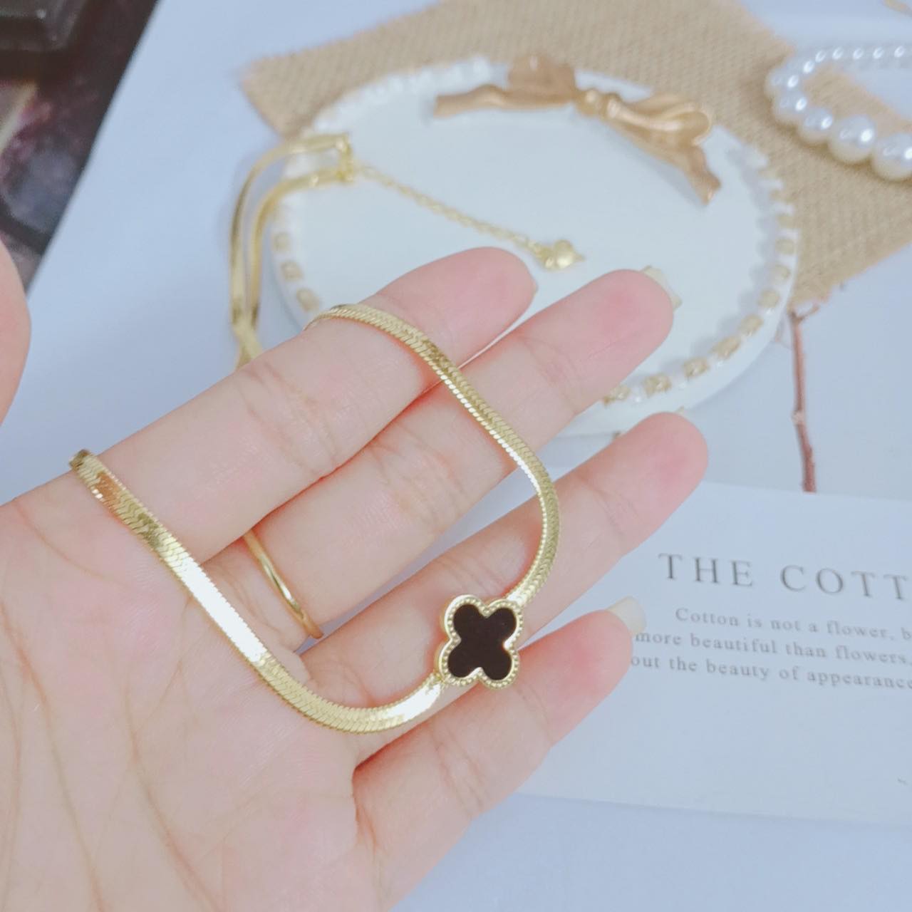 Dây chuyền Titan mặt cỏ 4 lá V01 xinh lung linh