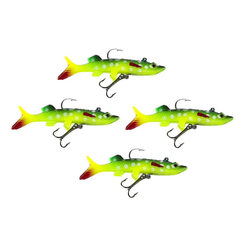 4pcs Lifelike 3D Eye Soft Lead Fishing Lures Red T Tail Sinking Swimbaits with Lead inside for Trout Bass Salmon