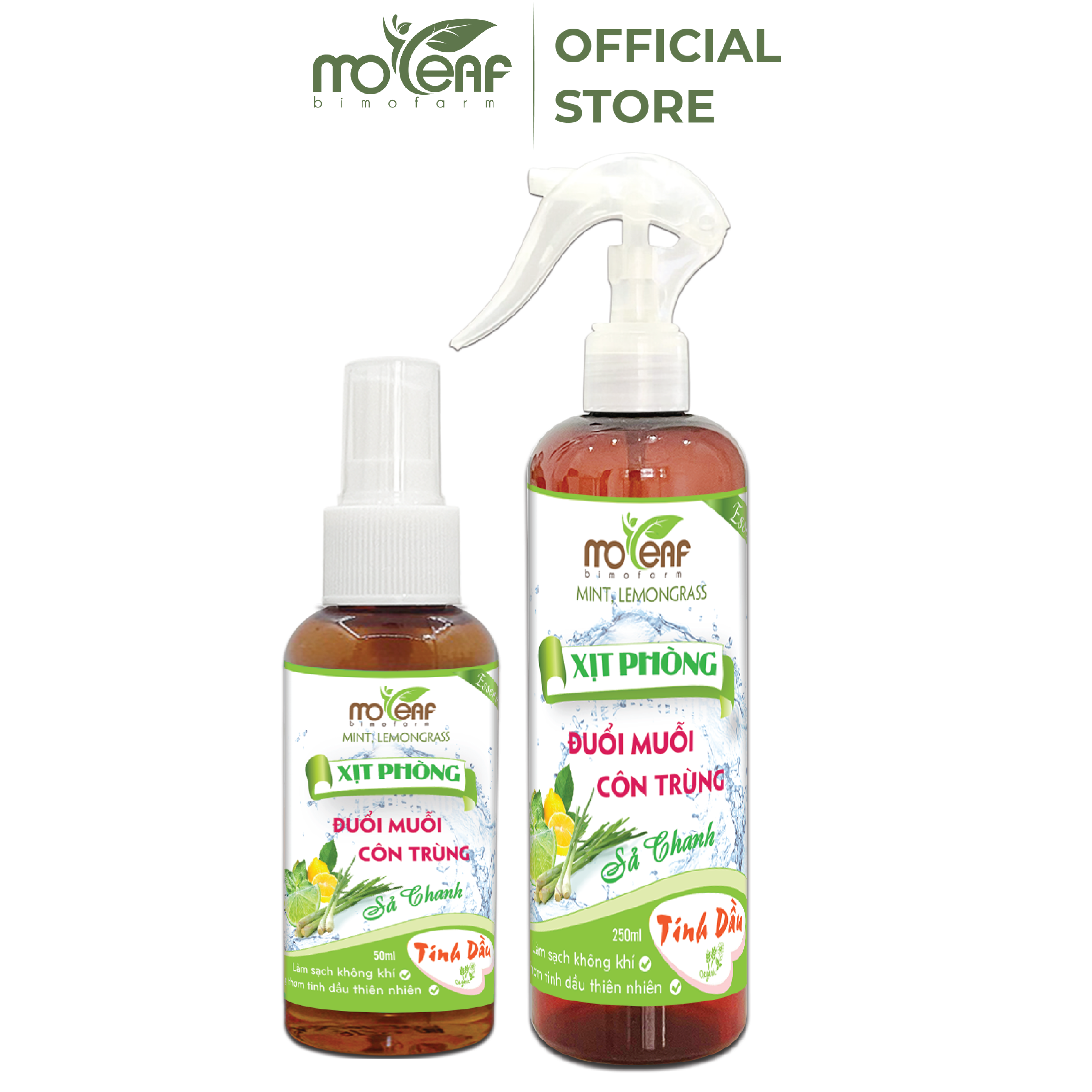 Xịt Thơm Phòng ĐUỔI MUỖI Moleaf Tinh Dầu Sả Chanh 250ml